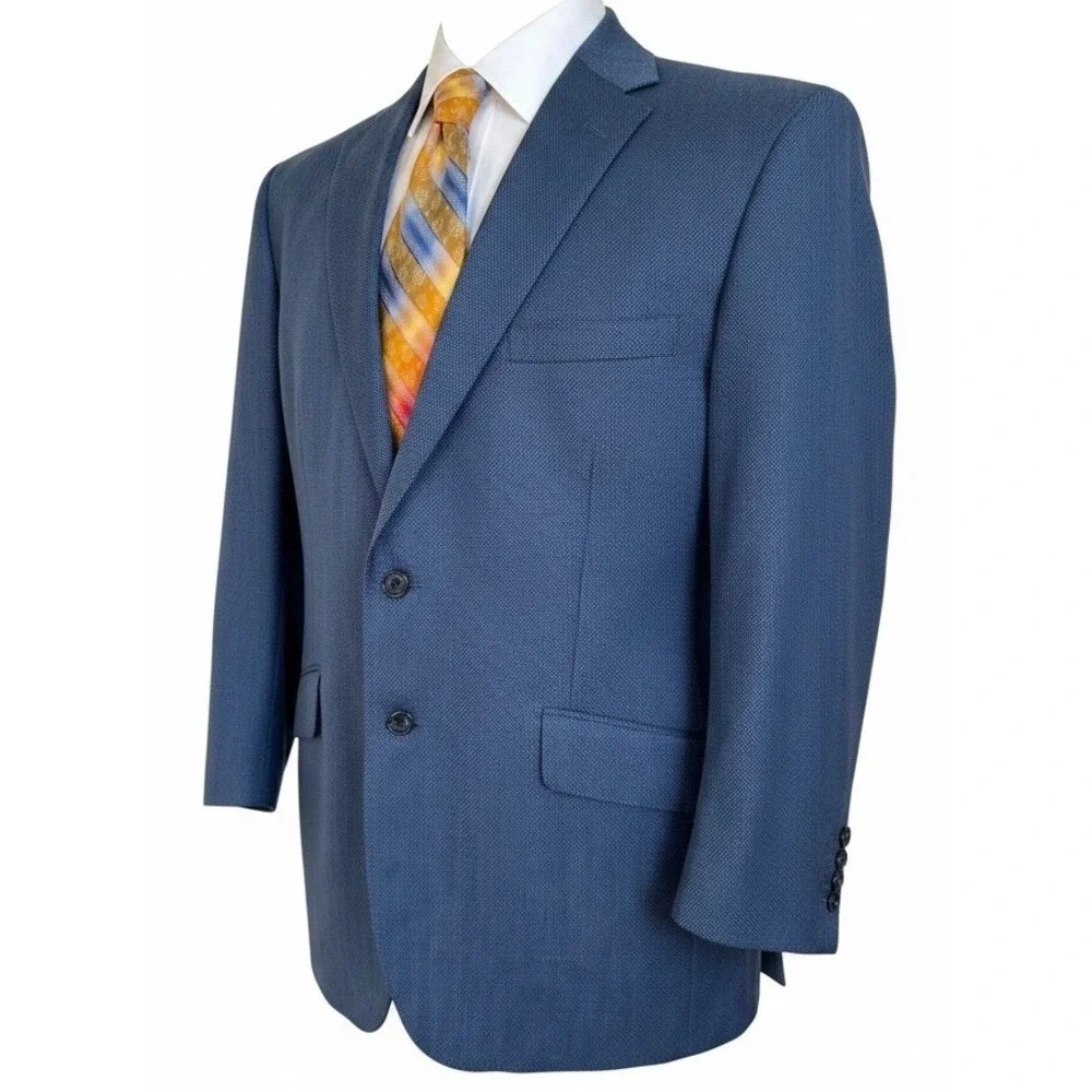 Bespoke Tom James Blue Weave Silk Wool Sport Coat Sz 42R Custom Jacket Blazer